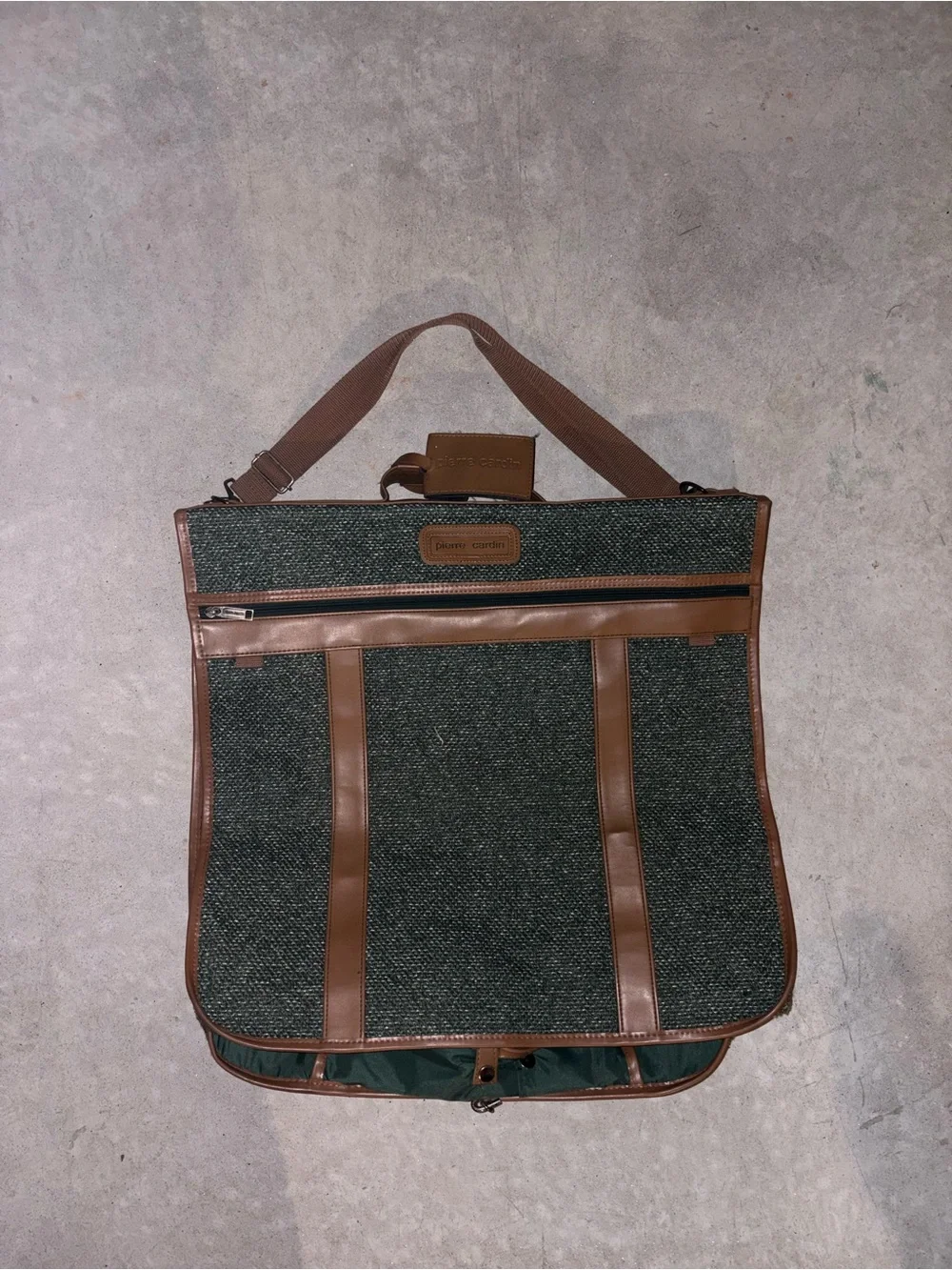 Pierre Cardin Green Tweed Duffel with Brown Leather Trim